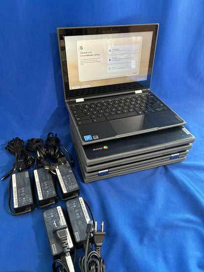 Lot of 5 Lenovo 2-in-1 Convertible 11" Chromebooks w/ chargers
