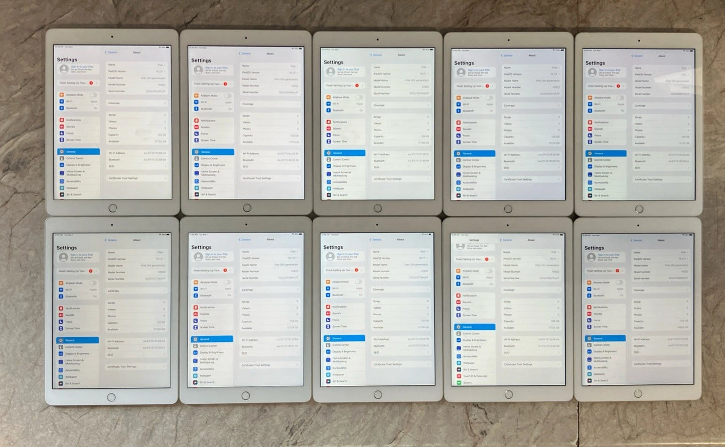 Apple iPad 5th Gen A1822 128GB WiFi Only Silver 9.7" - Lot of 10